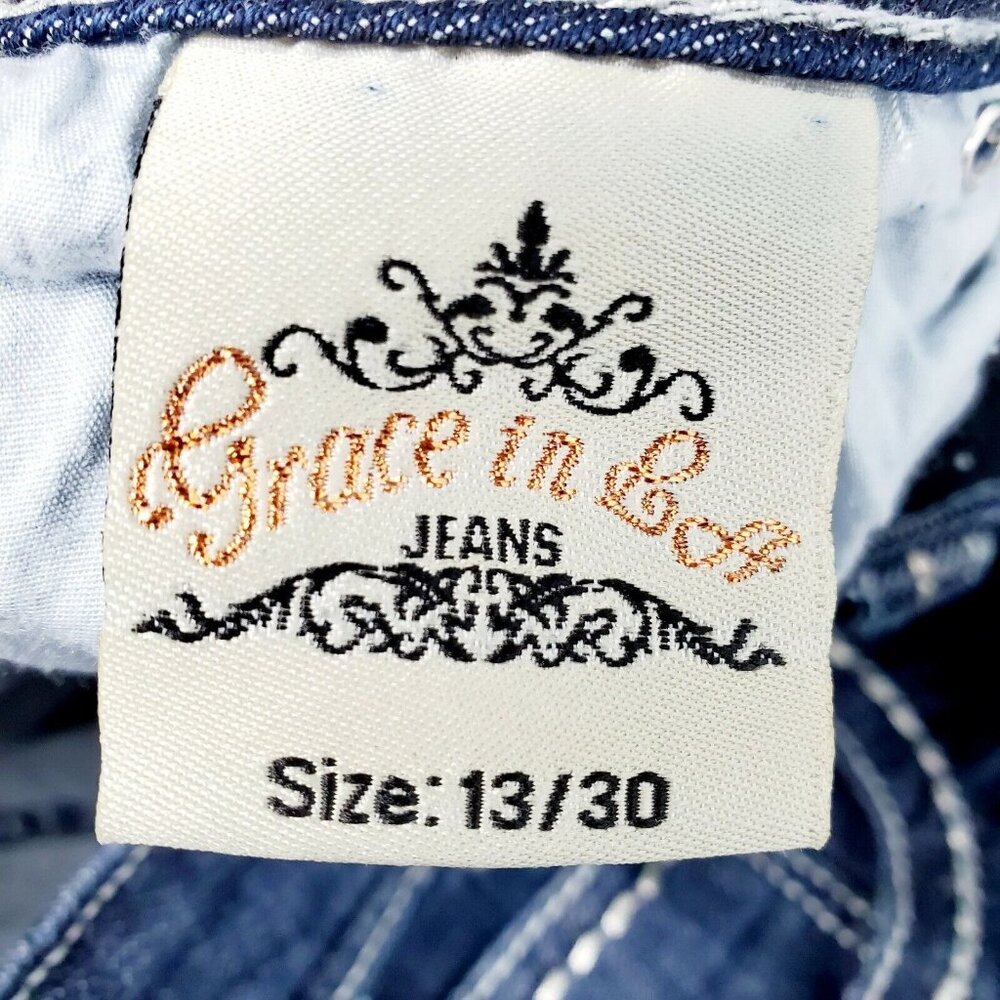 Grace in LA Women Bootcut Jeans Mid Rise Bold Cross Stretch Med Blue 30/34 NWT - Picture 10 of 10